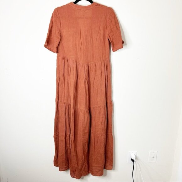 Anthropologie Kallie Flowy Maxi Dress Brown Crinkled Cotton Gauze Empire Waist - Picture 12 of 16